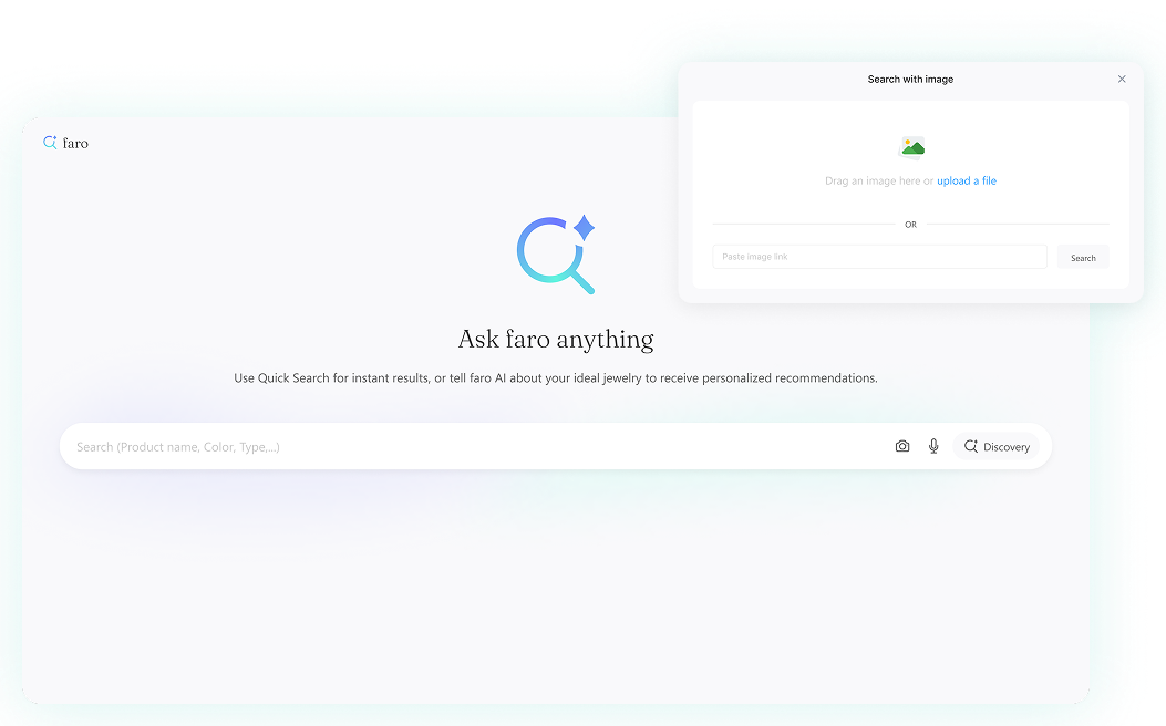 faro search screen with an Ask faro anything prompt and a Search with image panel